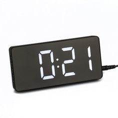 Часы настольные электронные, белая индикация, от USB, 7.5 х 15.5 см, черные No Brand