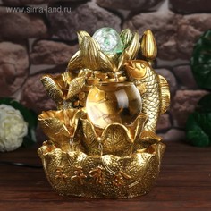Фонтан настольный от сети, подсветка Золотой карп и лотосы золото 26х18х17 см No Brand