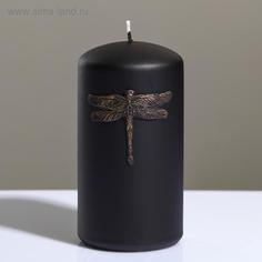 Свеча - цилиндр Стрекоза, 7×13 см, черно-золотая Trend Decor Candle