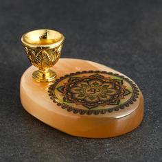 Подсвечник Знак Ом с отверстием под благовония, селенит No Brand