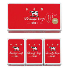 Мыло молочное увлажняющее Cow Beauty Soap с ароматом розы красная упаковка 3 шт.х 100 г