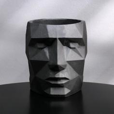 Кашпо полигональное из гипса Голова, цвет черный, 11 × 13 см No Brand