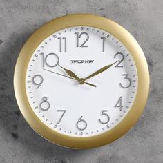 Часы настенные круглые Золотая классика, накладные цифры, белый циферблат Troika