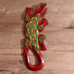 Панно настенное дерево Геккон оранжевый с орнаментом 1х11х30 см No Brand