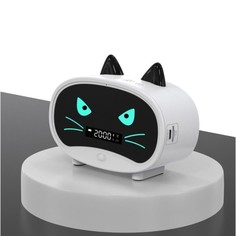 Часы настольные электронные Кошка, белая индикация, с колонкой, 9.5 х 11.5 х 4.5 см No Brand