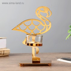 Подсвечник металл, стекло на 1 свечу Золотой фламинго 18,8х12х7 см No Brand