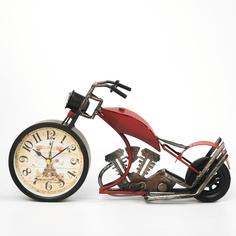 Часы настольные Ретро мотоцикл, плавный ход, d=9.5 см, 18 х 29.5 см No Brand