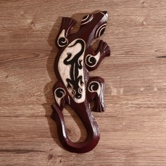 Панно настенное дерево Геккон коричневый с гекконом 1х11х30 см No Brand