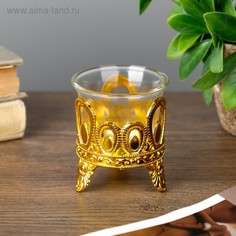 Подсвечник пластик, стекло на 1 свечу Капельки золото 7х6х6 см No Brand