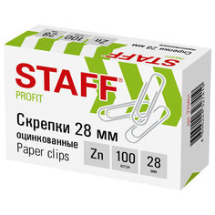 Скрепки Staff 270451 28 мм, оцинкованные, 100 штук, в картонной коробке