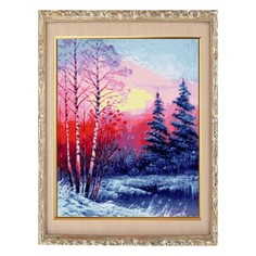 Алмазная мозаика «Закат в зимнем лесу» 24 цвета без рамки Milato