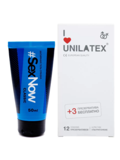 Набор Презервативы Unilatex Ultrathin 15 шт. + интимная гель смазка SexNow Classic 50 мл