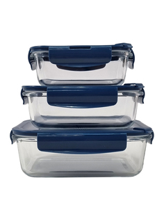 Контейнеры стеклянные для хранения продуктов с пластиковой крышкой синие 3 шт. URM