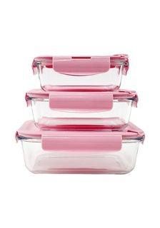 Контейнеры стеклянные для хранения продуктов с пластиковой крышкой розовые 3 шт. URM