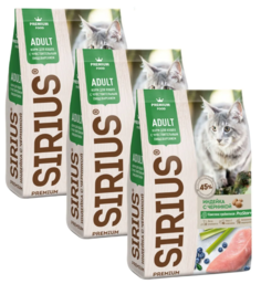 Сухой корм SIRIUS PREMIUM для кошек, для пищеварения, индейка, 400 г х 3 шт