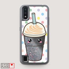 Жидкий чехол с блестками "Милый стакан" на Samsung Galaxy A01 Awog
