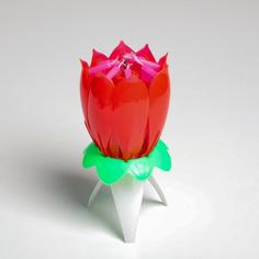 Свеча для торта музыкальная "Тюльпан", красная, 12×5 см No Brand