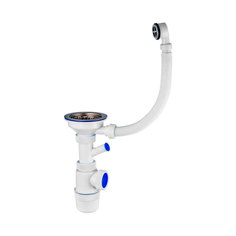 Сифон Элит с нержавеющей чашкой д.112, отводом для С/М и КРУГЛЫМ переливом (3 1/2-40) Vir Plast