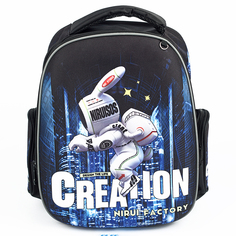 Ранец школьный Baziator Космонавт зайчик, ортопедический, черный, GK0070J