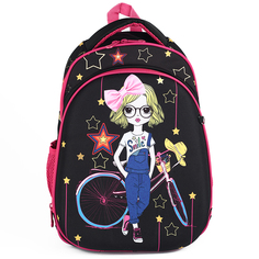 Ранец школьный ортопедический Baziator Девочка с велосипедом GK0063 черный
