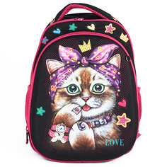 Ранец школьный ортопедический для девочек Baziator Кошечка GK0063 черный