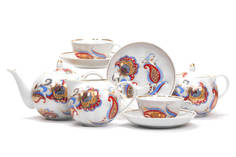Чайный сервиз Дулево Тюльпан Перо Жар-птицы 15 предметов на 6 персон Дулевский фарфор
