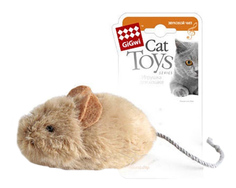 Мягкая игрушка для кошек GiGwi мышка со звуковым чипом, бежевый, 13 см