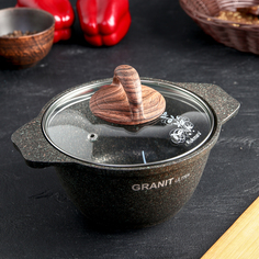 KUKMARA Кастрюля Granit ultra, 1 л, стеклянная крышка, антипригарное покрытие, цвет коричн