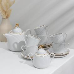 Сервиз чайный Бомонд: чайник 1л, 6 чашек 220мл, 6 блюдец 14cм, сахарница 400мл Добрушский фарфоровый завод