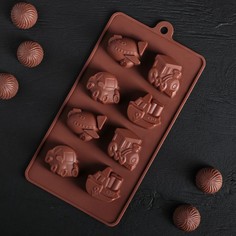 Форма для льда Доляна Машинки 21×11 8 ячеек шоколадный No Brand
