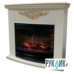 Электрокамин Inter Flame Диамонд бежевый с золотой патиной с очагом Panoramic 25-30 LED 3D