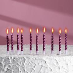 Свечи в торт "Спираль", 10 шт, средние, 7 см, фиолетовый металлик Страна Карнавалия