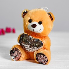 Мягкая игрушка «Медведь с сердцем», пайетки, розово-серебряный No Brand