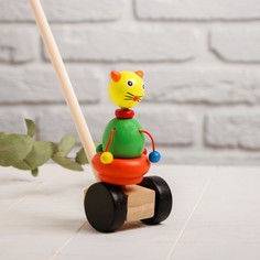 Детская каталка на палочке «Зверята с бусинками» 8×16×50, МИКС No Brand