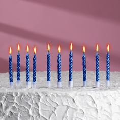 Свечи в торт "Спираль", 10 шт, средние, 7 см, синий металлик Страна Карнавалия