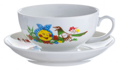 Чашка чайная с блюдцем Дулево, Рубин Веселый Колобок, 220мл., фарфор