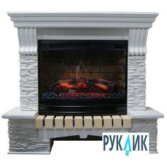Электрокамин Inter Flame Экстер (белый) сланец с очагом Panoramic 25-30 LED 3D