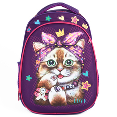 Ранец школьный ортопедический Baziator Кошечка GK0063 фиолетовый