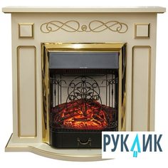 Электрокамин Inter Flame Аспен (бежевый с золотом) с очагом Majestic GLS Brass