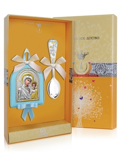 Набор детский Аргента Казанская Божья матерь Икона и Ложка серебренная РИ140НБ00808