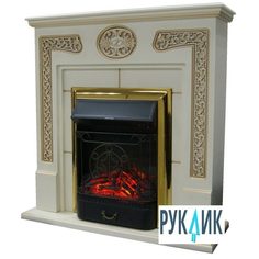 Электрокамин Inter Flame Спенсер (бежевый с золотой патиной) с очагом Majestic GLS Brass