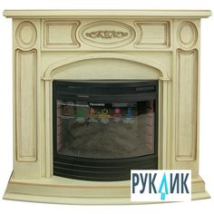 Электрокамин Inter Flame Юнона (бежевый с золотой патиной) с очагом Panoramic 25 LED FX