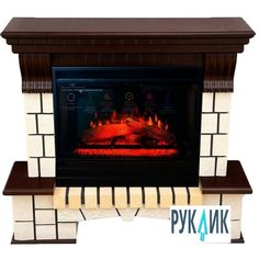 Электрокамин Inter Flame Экстер (темный дуб) камень бежевый с очагом Foton 26 M LED FX QZ