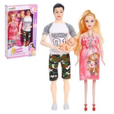 Кукла-модель беременная в платье с младенцем и Кеном-шарнирным, МИКС No Brand