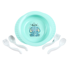 Набор детской посуды: тарелка на присоске, 500 мл, ложка, 2 шт., вилка, 2 шт., цвета МИКС Полимербыт