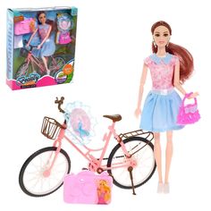 Кукла-модель шарнирная «Юля» на велосипеде, с аксессуарами No Brand