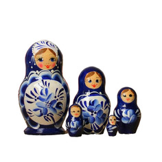 Матрёшка «Поднос гжель», синее платье, 5 кукольная, 10 см No Brand