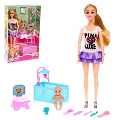 Кукла-модель шарнирная «Молодая мама» с ребёнком, с аксессуарами, МИКС No Brand