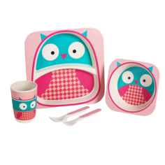 Набор детской посуды из бамбука Совушка 5 предметов: тарелка миска стакан столовые приборы Крошка Я