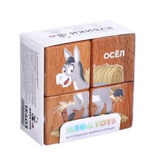 МЕГА ТОЙС обучающий, Домашние животные, 4 кубика, 3 карточки, пособие Mega Toys